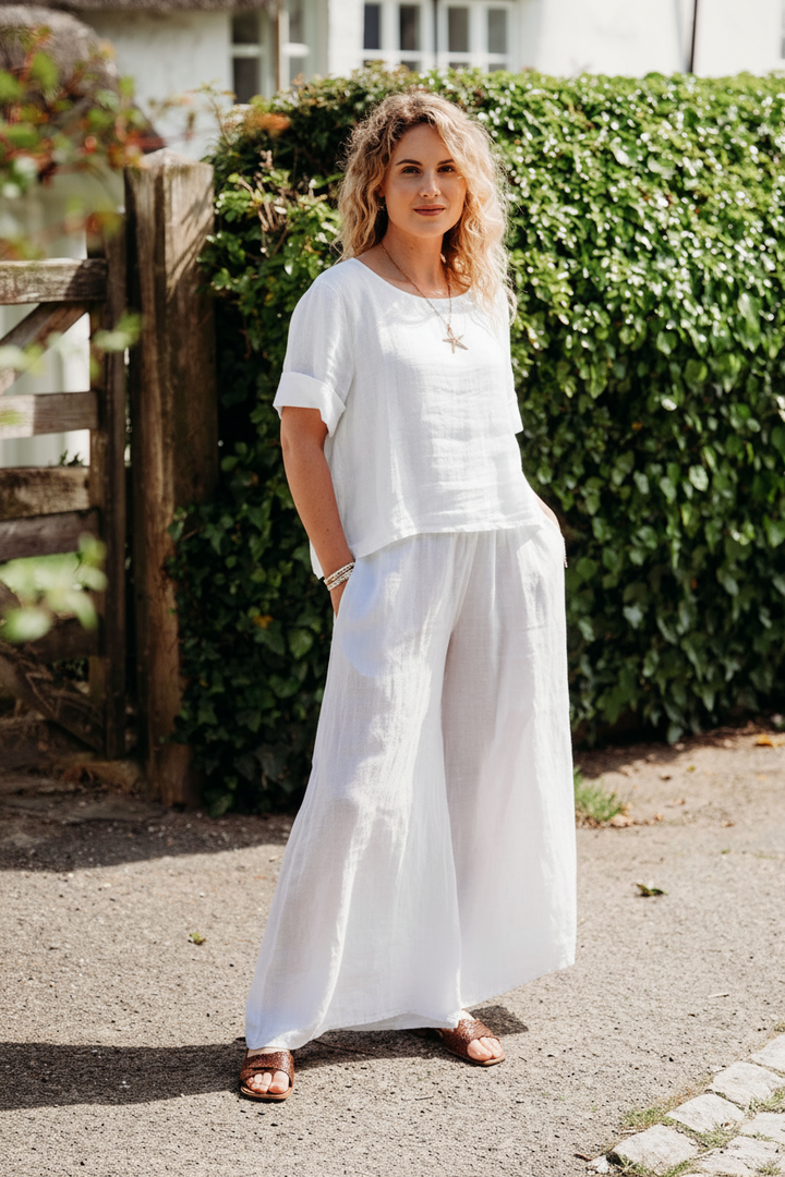 Francesca Button Back Linen Top Blouse