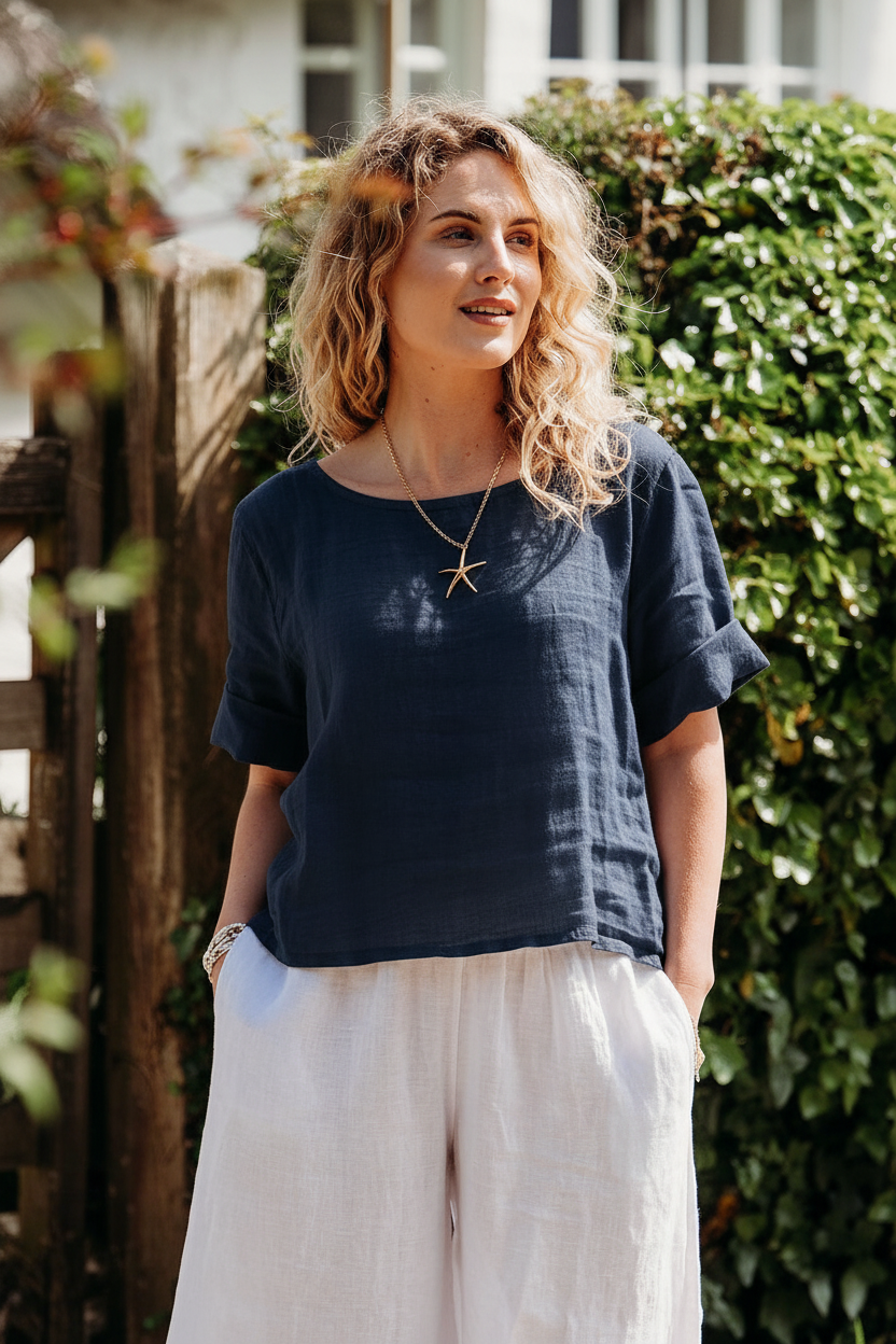 Francesca Button Back Linen Top Blouse