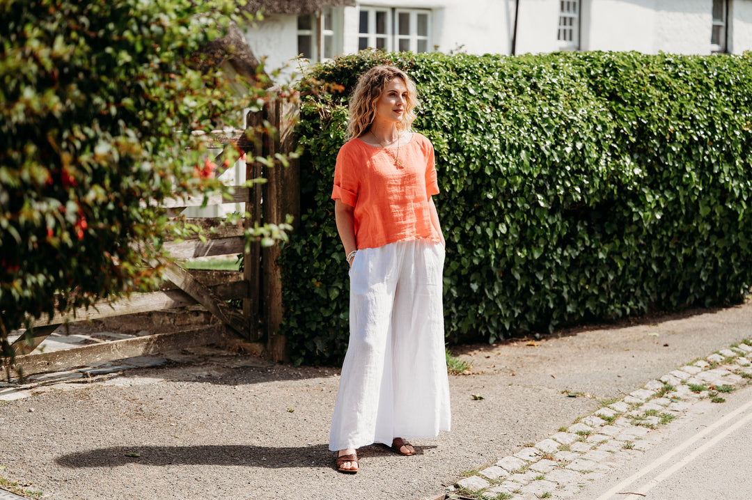 Francesca Button Back Linen Top Blouse