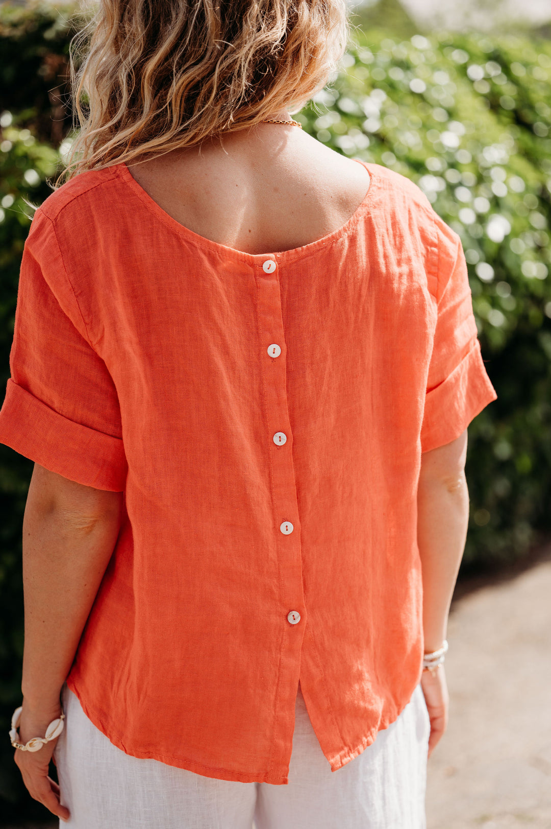 Francesca Button Back Linen Top Blouse