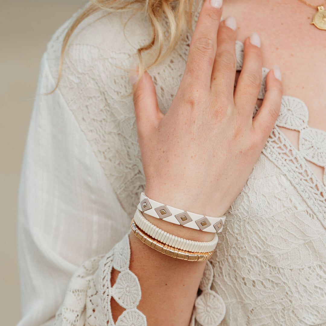 Boho Enamel Tile Bracelet | Aztec Neutrals