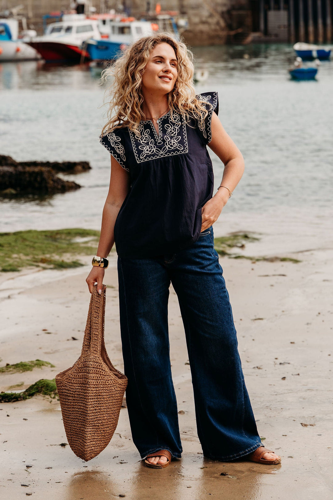 Fletcher Denim Wide Leg Panelled Jeans