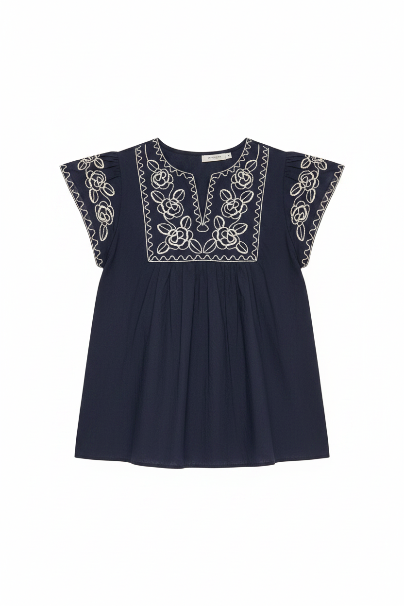Ember Embroidered Navy Top