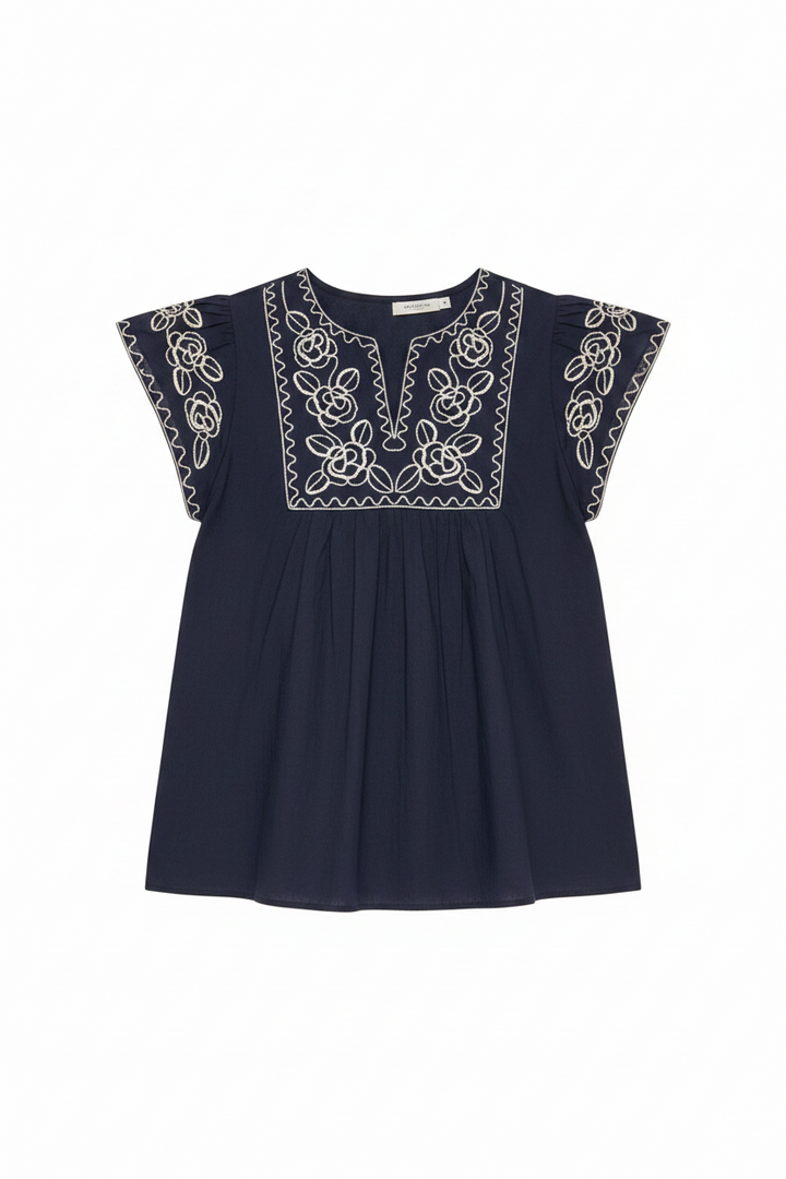 Ember Embroidered Navy Top
