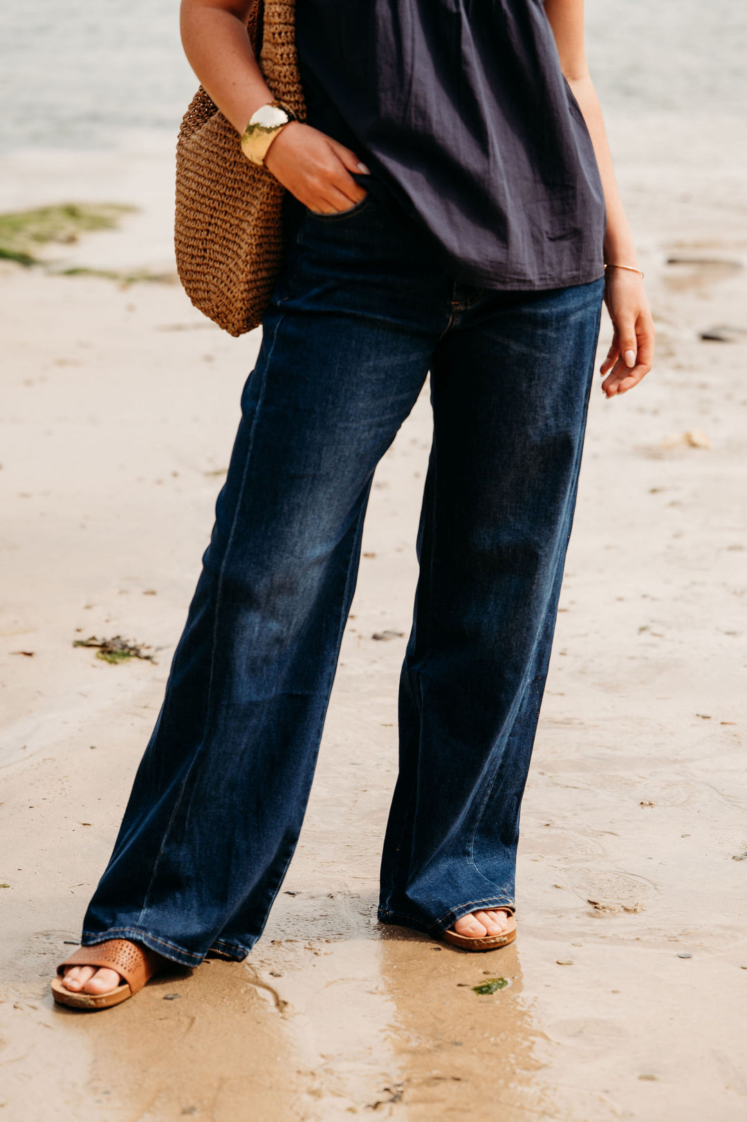 Fletcher Denim Wide Leg Panelled Jeans