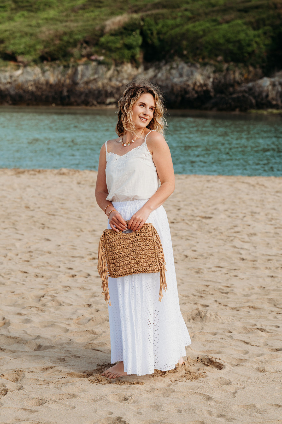 Bonnie Broderie Maxi Skirt (White or Khaki)