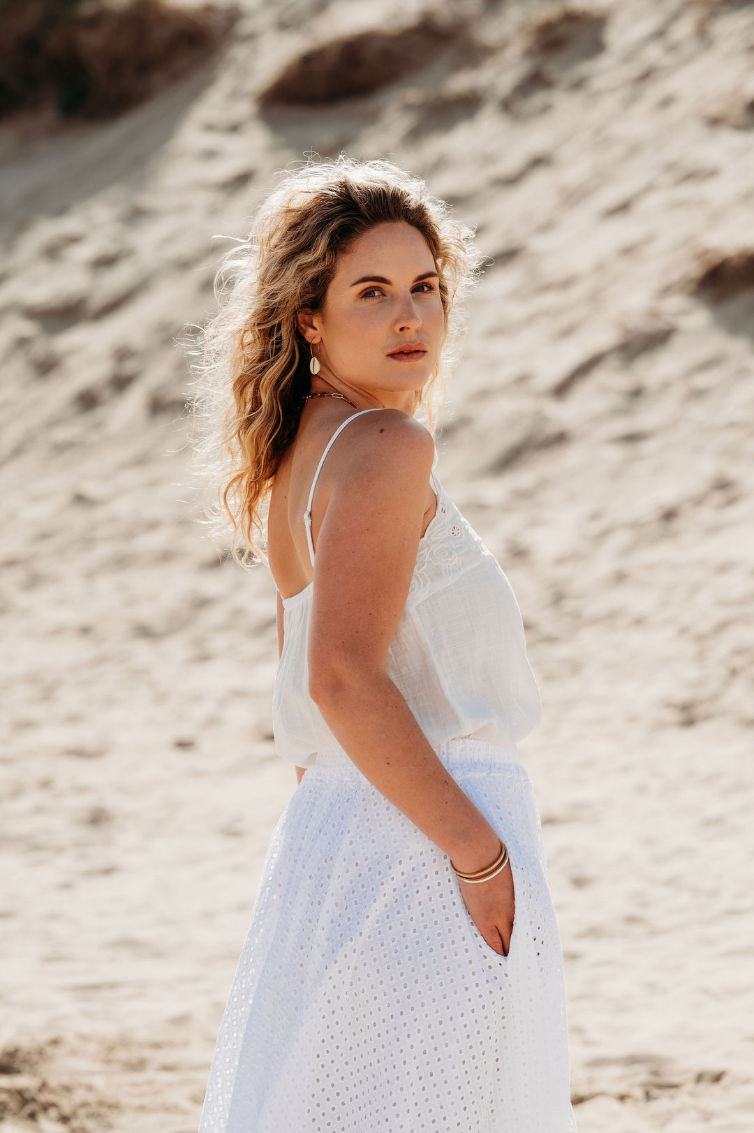 Leah White Embroidered Camisole Top