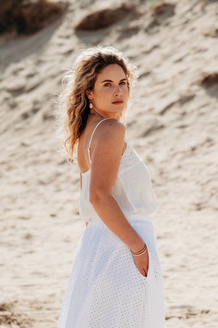 Leah White Embroidered Camisole Top