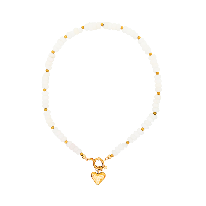 Heart & Star Charm Beaded Boho Stone Necklace (Crystal)