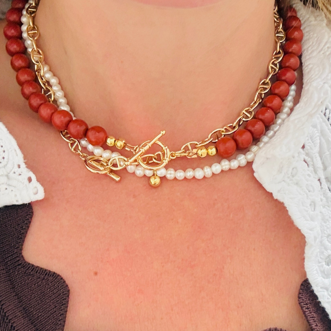 Bertie Bead Choker Necklace | Howlite Turquoise or Red Jasper
