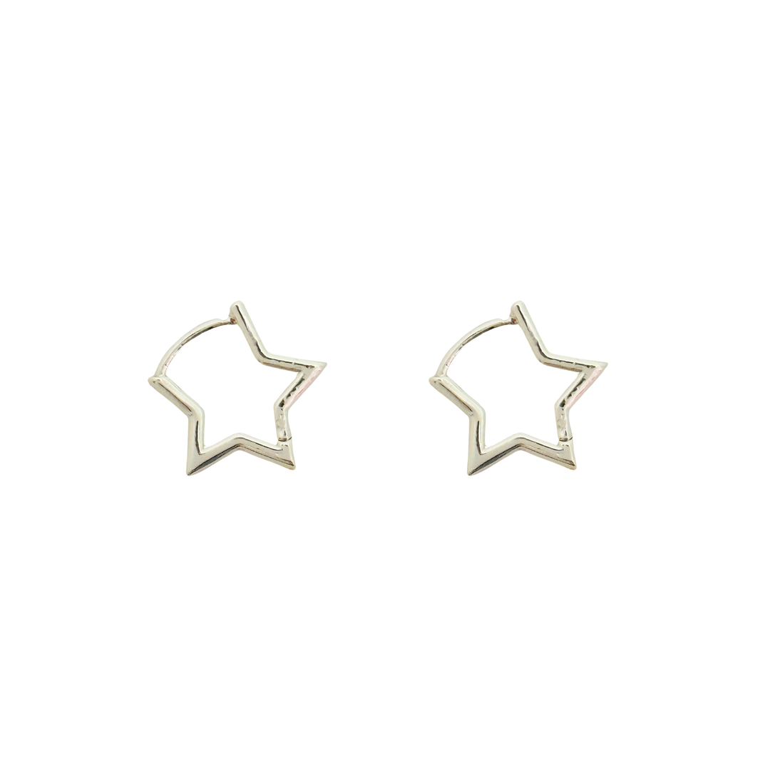 Gold Stainless Steel Star Hoop Earrings