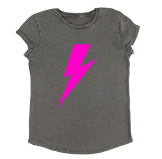 Bolt T Shirt | Stone Wash Grey x Neon Pink