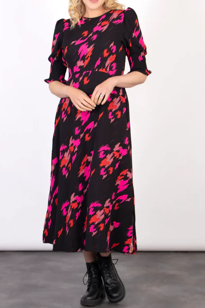 Noemi Dress | Abstract Animal Print Hot Pink