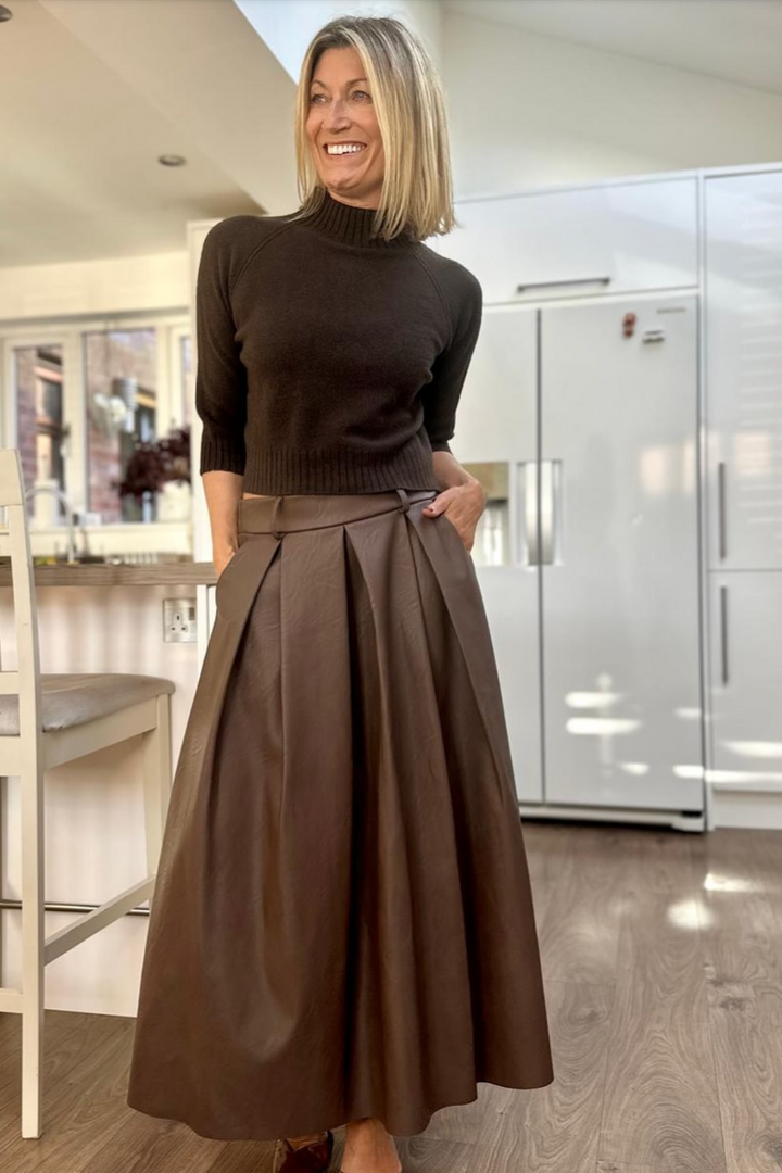 *** PRE ORDER *** Roxie Vegan Leather Pleather Skirt - Chocolate, Black and Burgundy colours
