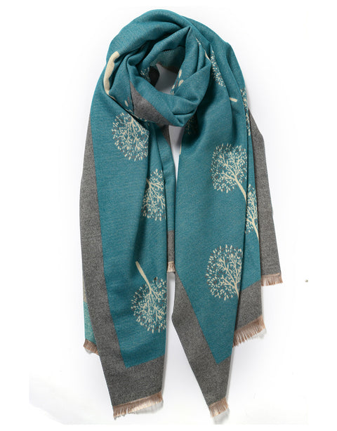 Cashmere Blend Tree Of Life Scarf | Teal