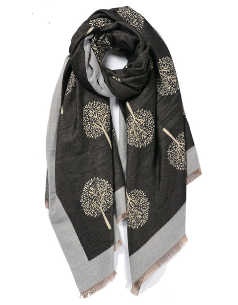 Cashmere Blend Tree Of Life Scarf | Black
