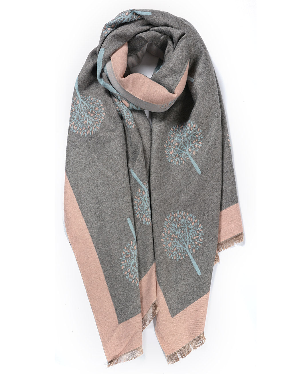 Cashmere Blend Tree Of Life Scarf | Pink x Grey