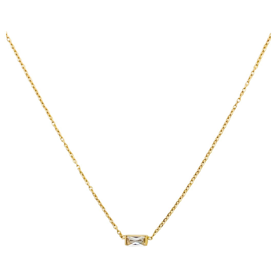 Baguette Pendant Stainless Steel Necklace | Gold