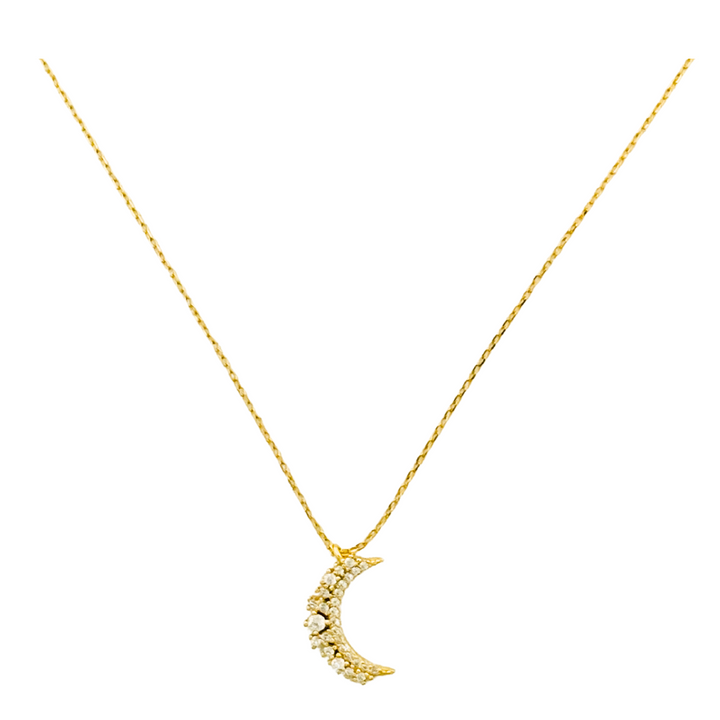 Crystal Moon Pendant Necklace | Gold