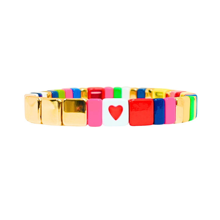 NEW! Boho Enamel Tile Bracelet | Rainbow Solo Heart