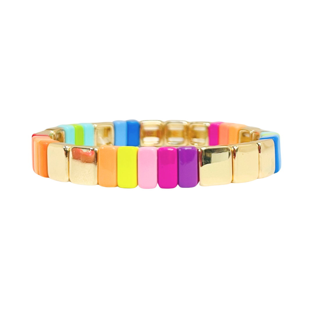 NEW! Boho Enamel Tile Bracelet | Rainbow Gold with Slim Tiles