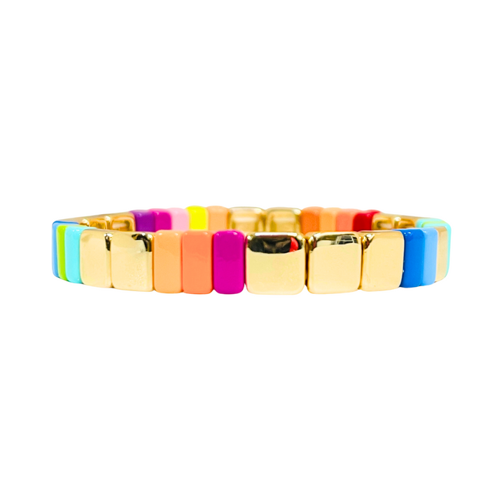 NEW! Boho Enamel Tile Bracelet | Rainbow Gold with Slim Tiles