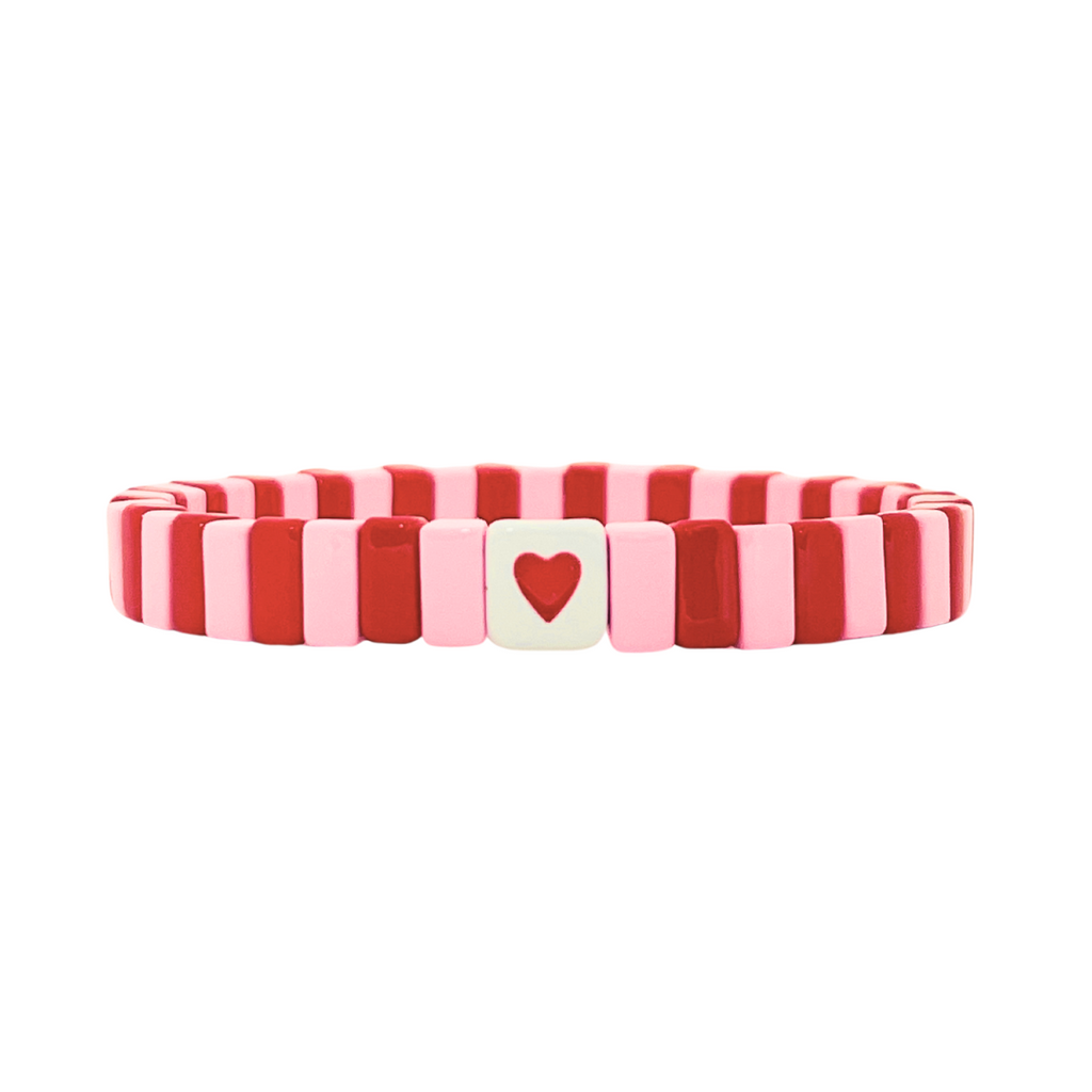 *** PRE ORDER ***(DISPATCH FROM 5/2) NEW! Boho Enamel Love Heart Tile Bracelet | Red and Pink