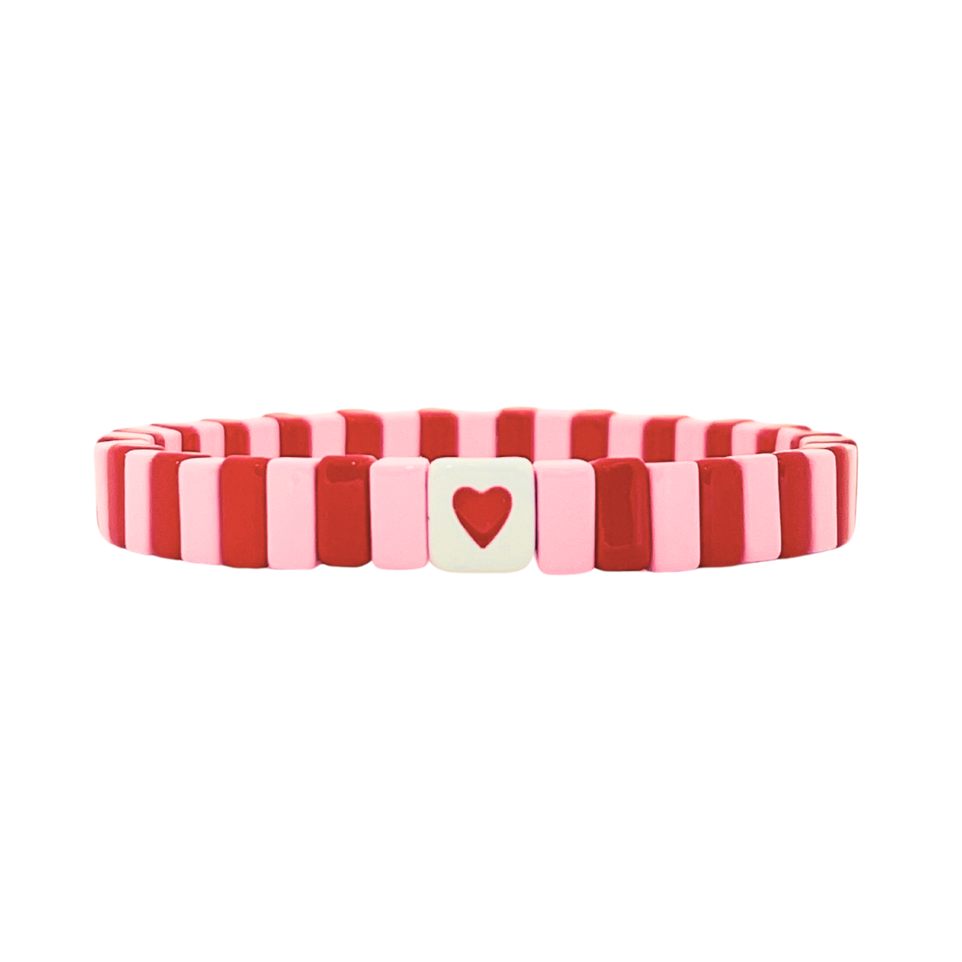 *** PRE ORDER ***(DISPATCH FROM 5/2) NEW! Boho Enamel Love Heart Tile Bracelet | Red and Pink