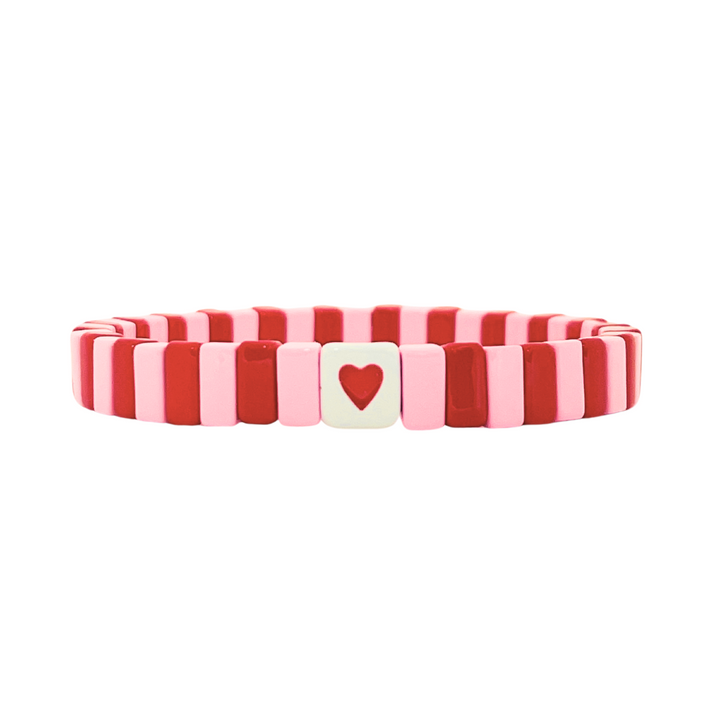 NEW! Boho Enamel Love Heart Tile Bracelet | Red and Pink