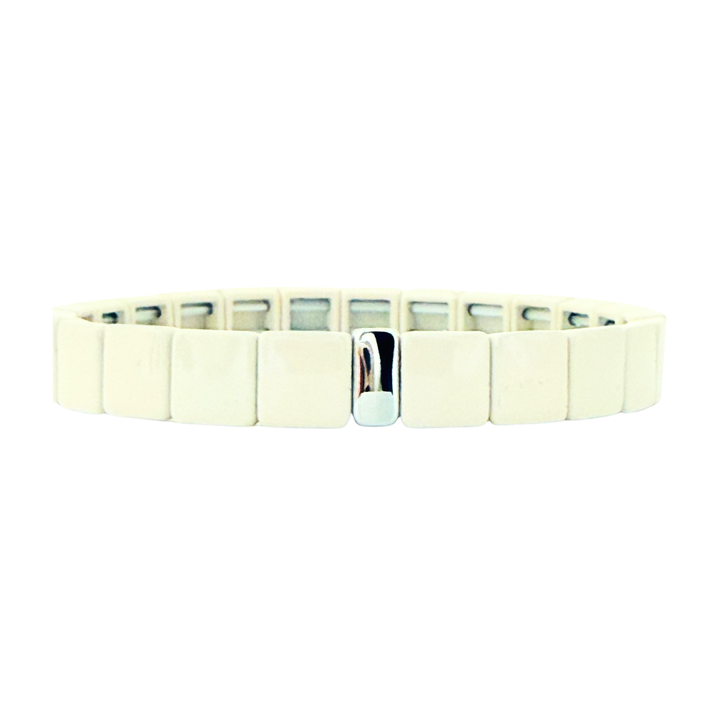 NEW! Boho Enamel Tile Bracelet | Silver Creme