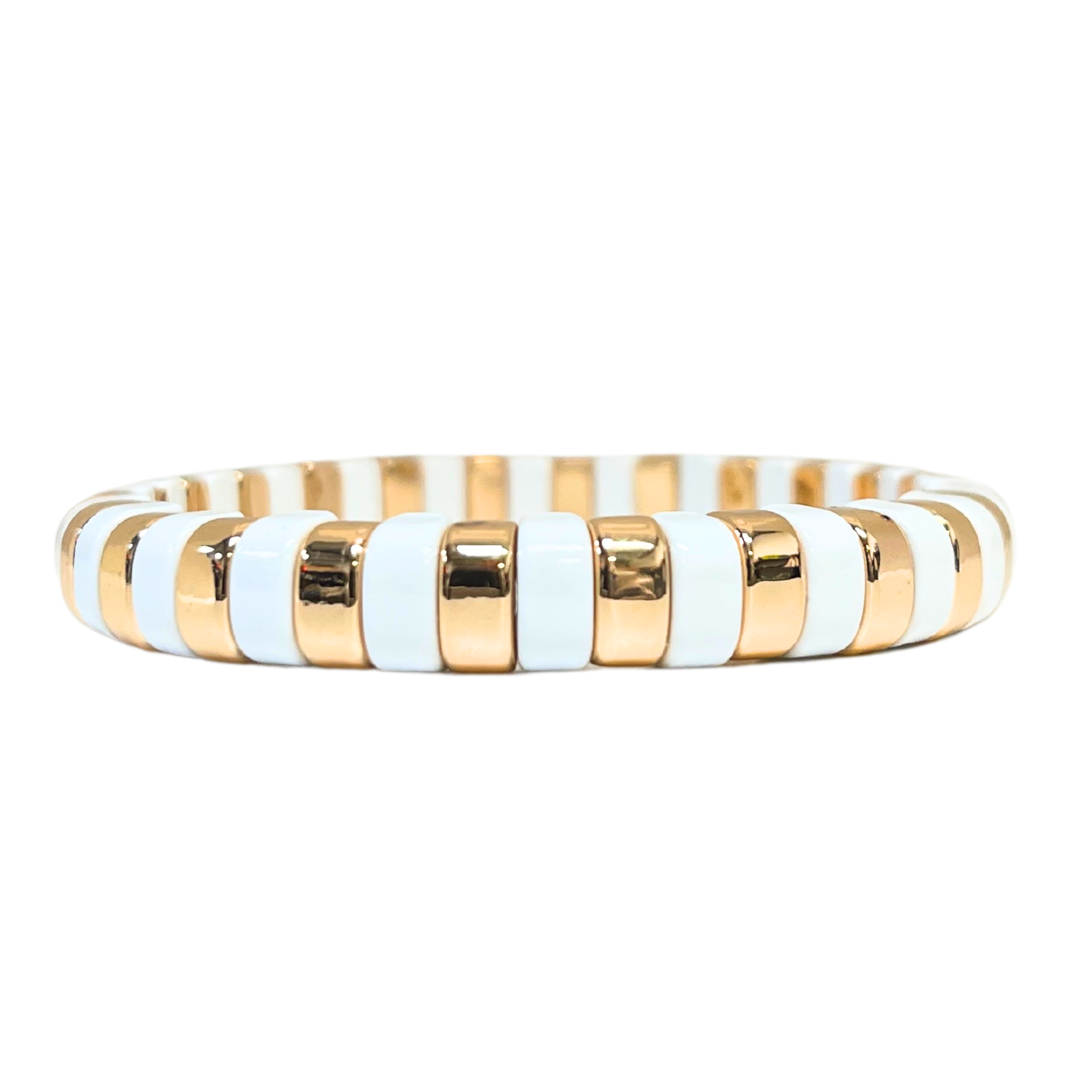 Boho Enamel Tile Bracelet | Curved White x Gold