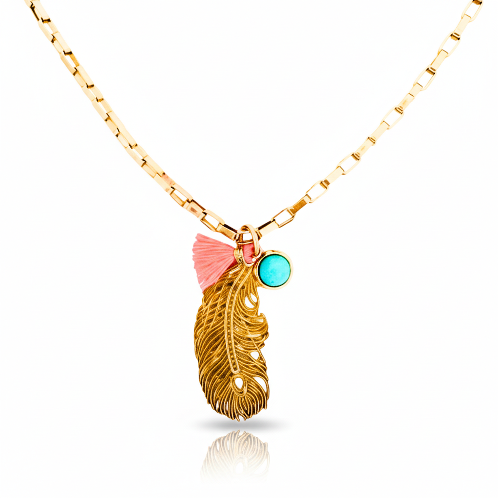 Feather & Turquoise Longer Length Necklace