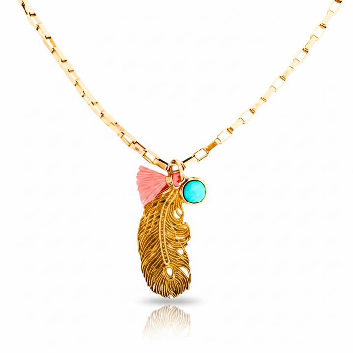 Feather & Turquoise Longer Length Necklace