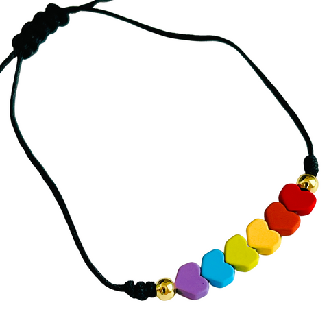 Rainbow Heart Friendship Bracelet | Black x Rainbow