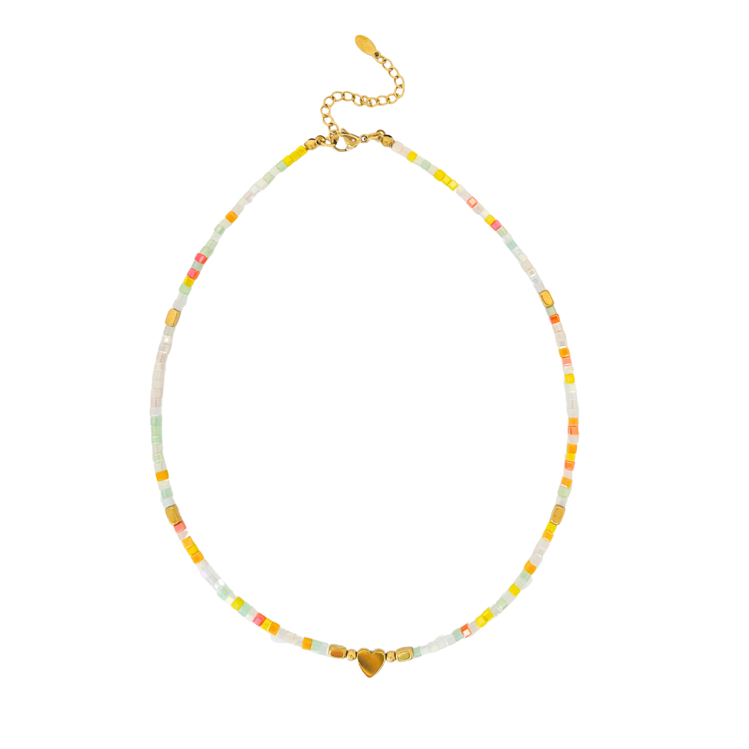 Gold Heart Beaded Necklace | Choose Your Colour!