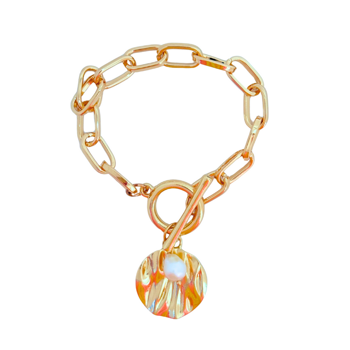 T Bar Disc & Pearl Bracelet