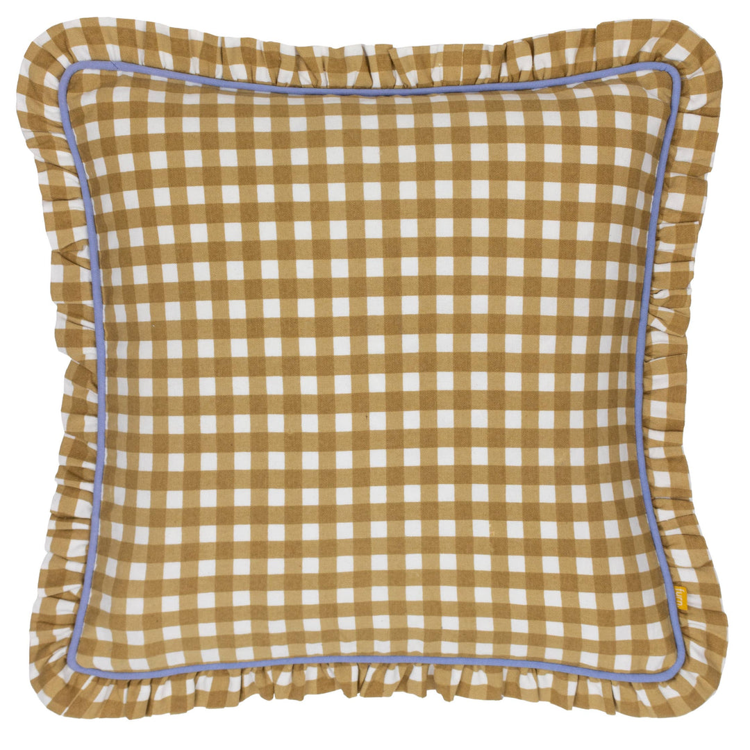 Maude Gingham Reversible Piped Cushion Gold