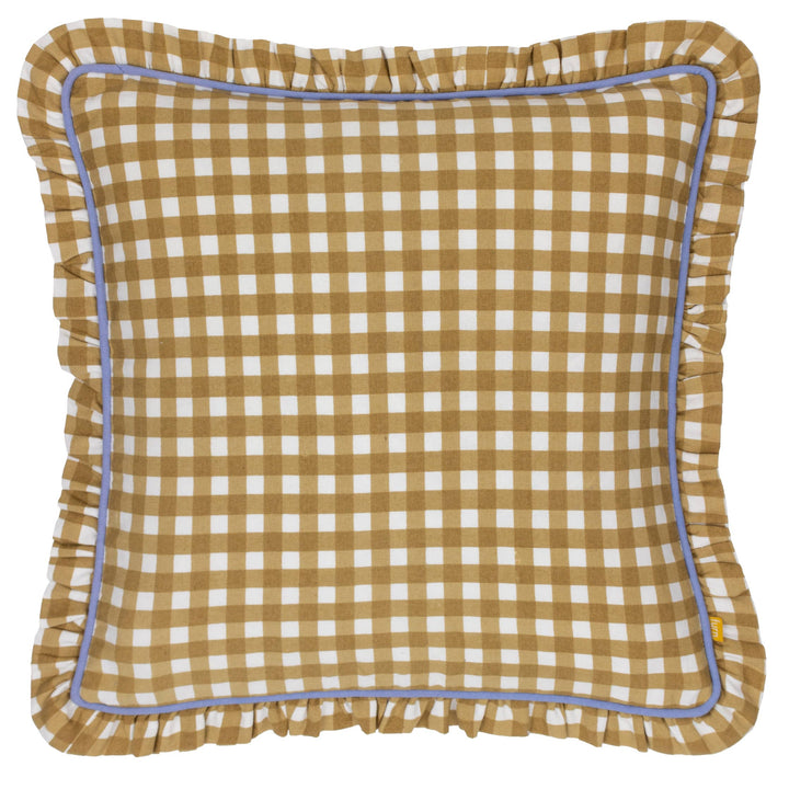 Maude Gingham Reversible Piped Cushion Gold