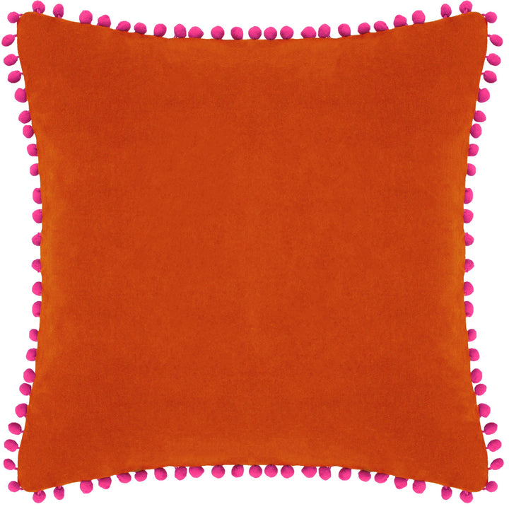 Velvet Pompom Cushion Orange/Fuchsia