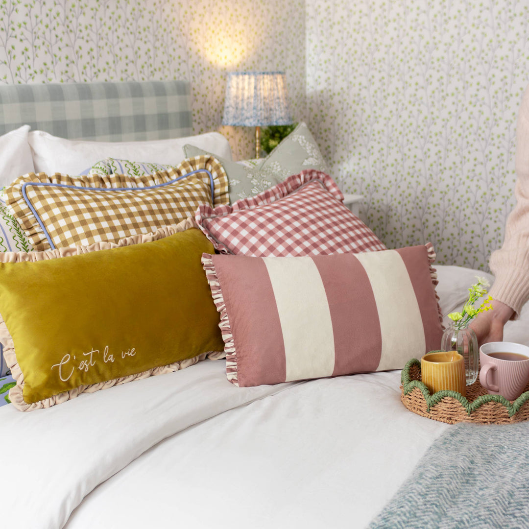 Maude Gingham Reversible Piped Cushion Gold