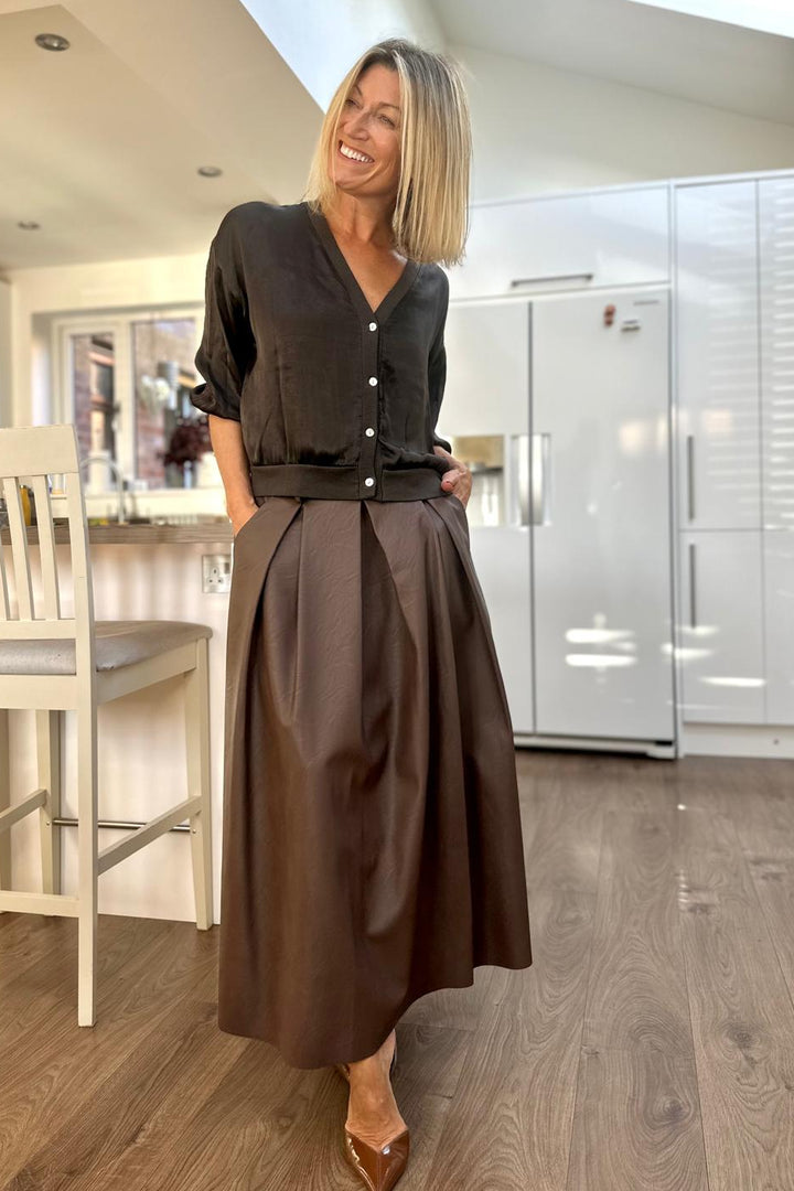 *** PRE ORDER *** Roxie Vegan Leather Pleather Skirt - Chocolate, Black and Burgundy colours