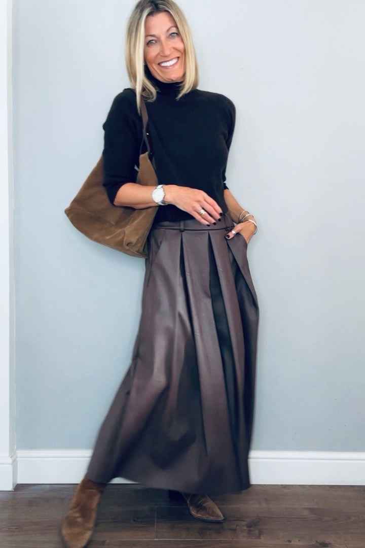 Roxie Vegan Leather Pleather Skirt - Chocolate, Black and Burgundy colours