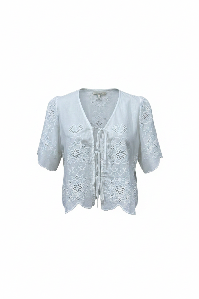 Elsie Tie Top White Cotton Blouse