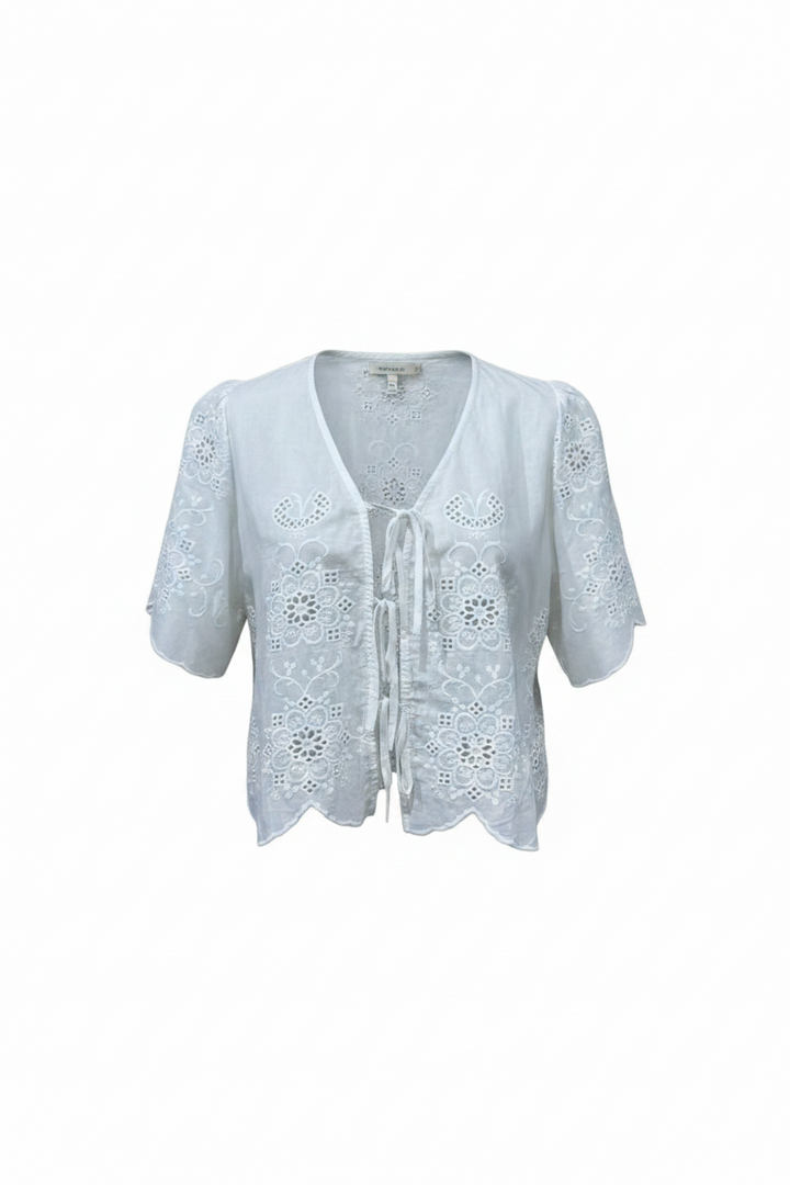 Elsie Tie Top White Cotton Blouse