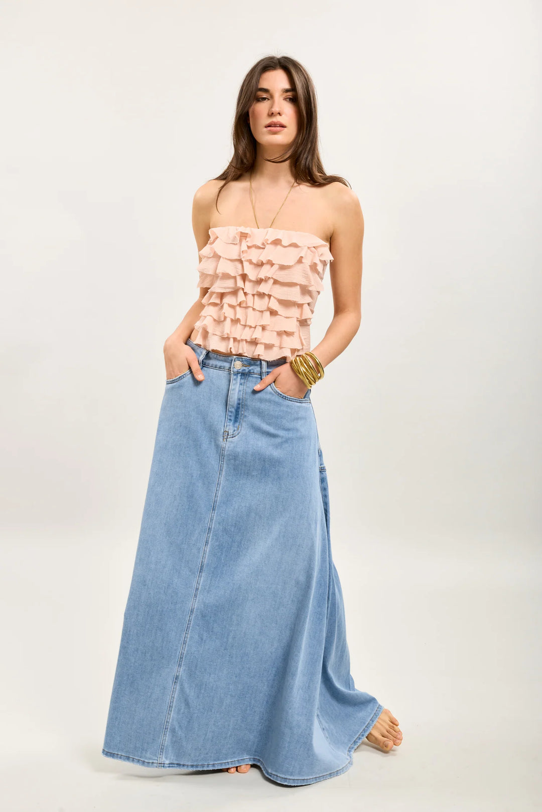 Bolt Denim Maxi Skirt