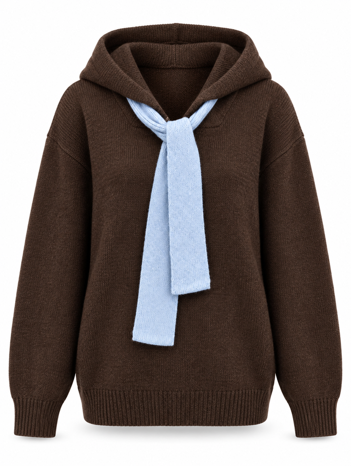 Willow Hooded Zip Up Cardigan (Brown x Blue)