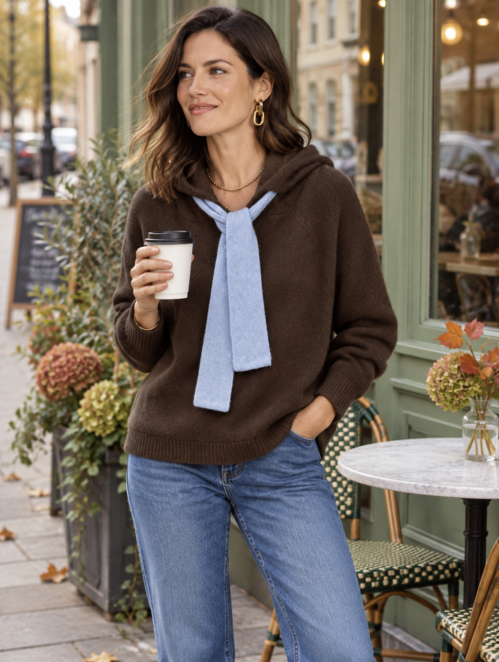 Willow Hooded Zip Up Cardigan (Brown x Blue)