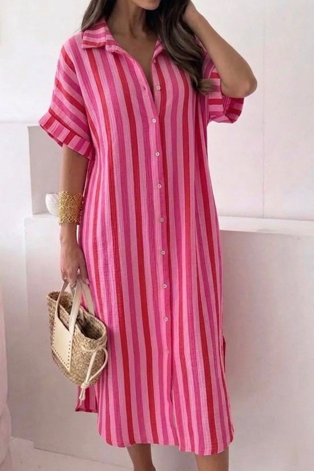 cheesecloth red pink shirt dress