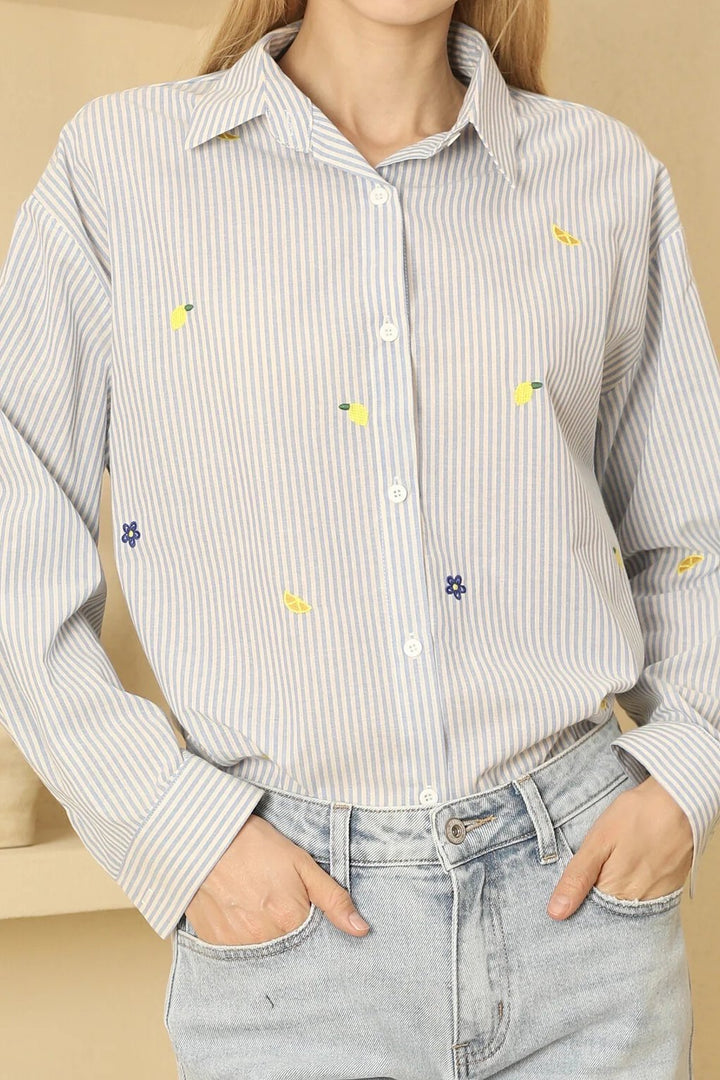 Perry Embroidered Cotton Stripe Shirt | Blue x White