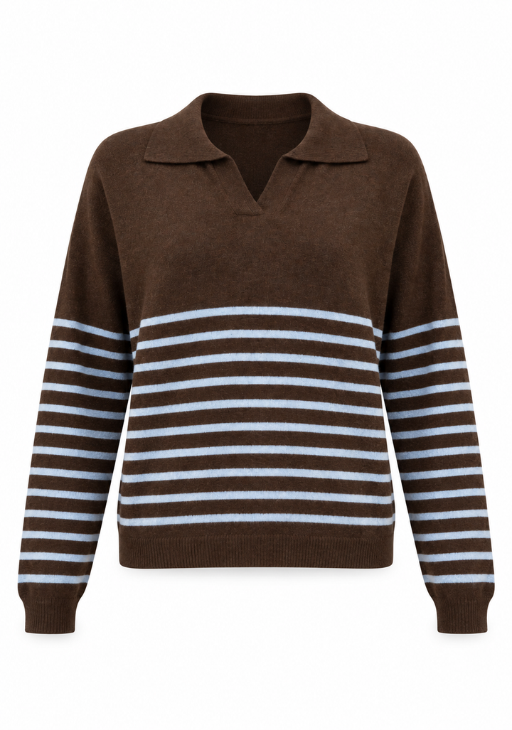 Laura Stripe Jumper | Chocolate & Blue | Cashmere Blend